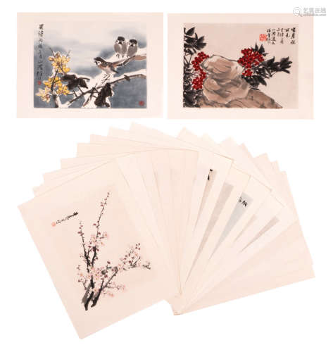 A luxurious art edition with seventeen Chinese (watercolours) + the frontispiece with calligraphic text, in a silk coated art folder