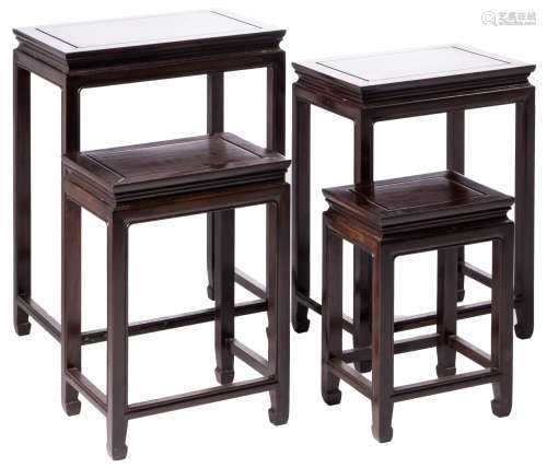 A four-piece set of Chinese hardwood nest tables, H 69 - W 51 - D 35,5 cm