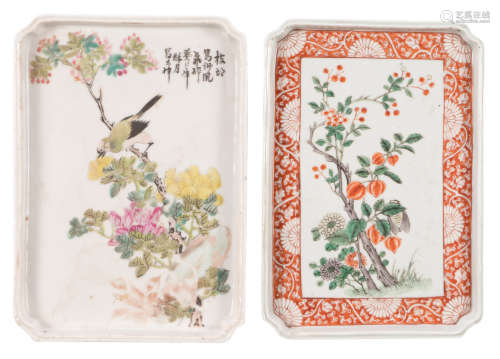 Two Chinese polychrome decorated bowls, 19thC, 17 x 24 and 17,5 x 24,5 cm