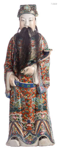 A Chinese polychrome decorated figure depicting Lu Xing, H 59,5 cm