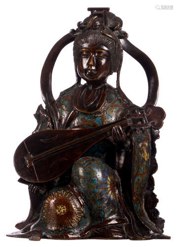 A Chinese cloisonné figure depicting a musician, H 23 cm