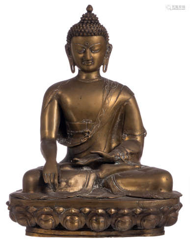 An Oriental brass seated Buddha, H 56 cm