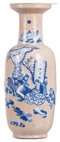 A Chinese blue and white stoneware vase, decorated with an animated scene, marked, about 1900, H 62,5 cm