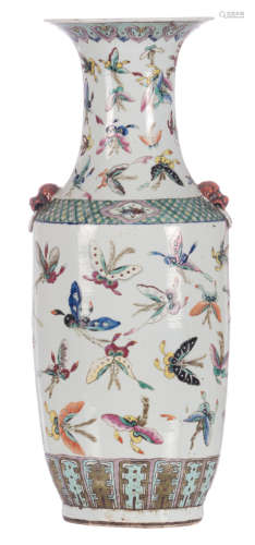 A Chinese polychrome vase, overall decorated with butterflies, 19thC, H 60,5 cm