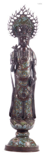 A Chinese bronze champlevé Guanyin, 18th - 19thC, H 100 cm