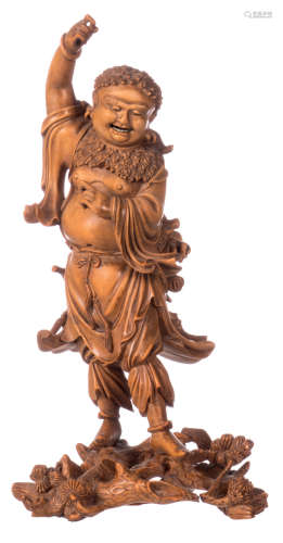 A fine Chinese wooden sculpture, depicting a deity, H 30,5 cm