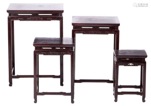 A four-piece set of Chinese carved hardwood nest tables, H 65 - W 47 - D 33 cm