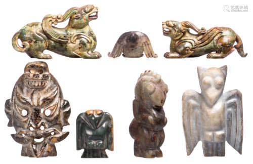 Various ethnic and archaic decorative stone sculptures, H 7 - 19 cm