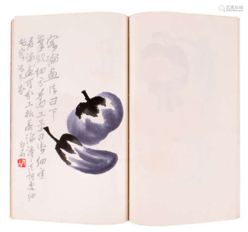 A fine edition with 40 (woodcuts) after the work of the Chinese artist Qi Baishi, ed. 1957, in its original 'Chinese taste' binding