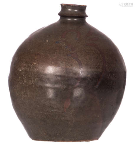 An iron painted black glazed Henan vase, probably 13thC, H 22 cm