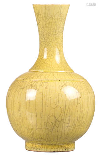 A Chinese yellow monochrome crackleware bottle vase, H 40 cm