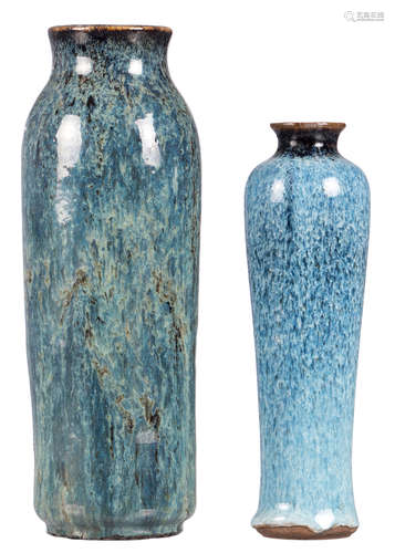 Two Chinese flambé glazed vases, H 22 - 27 cm