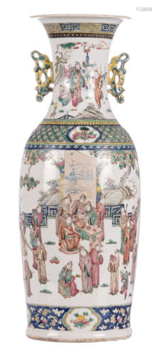 A Chinese famille rose vase, decorated with court scenes, 19thC, H 61 cm