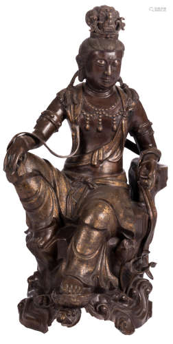 A Chinese gilt decorated bronze Guanyin, with a Qianlong mark, H 70 cm