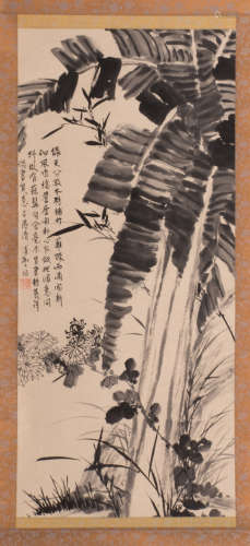 A Chinese scroll depicting various flowers and vegetation, Indian ink, 44,8 x 100,4 - 55,8 x 123 cm (with mount)