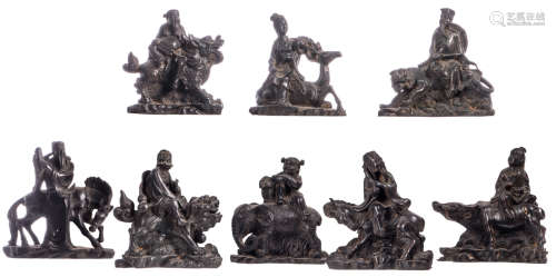 A set of the Eight Immortals, China, bronze, 19thC, H 13,8 - 15,4 cm