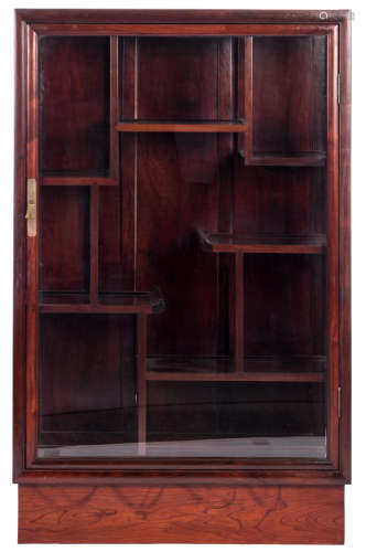 An Oriental exotic hardwood display cabinet, H 132 - W 84 - D 38 cm