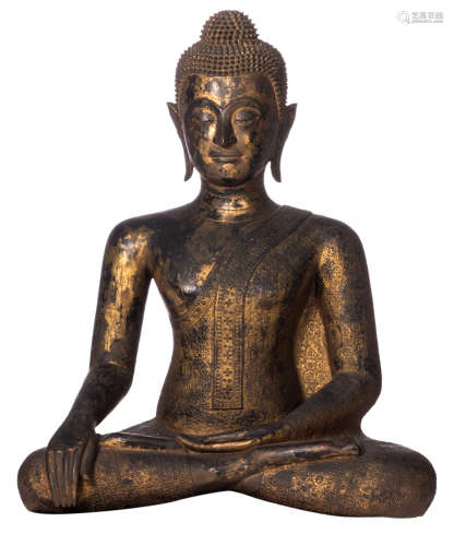 An seated Oriental gilt lacquered bronze Buddha, 19thC, H 77 - W 64 cm