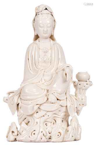 A fine Chinese blanc de chine figure of a Guanyin, marked, H 32 cm