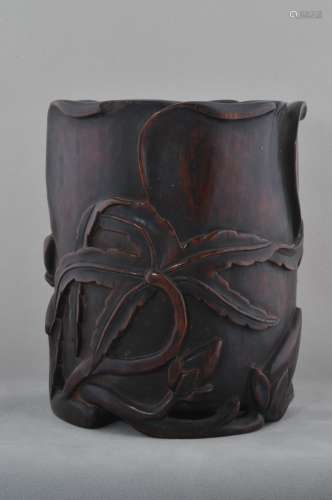 Hardwood brush pot. China. 18th century. Carved as an
