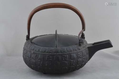 Cast iron sake ewer. Japan. 19th century. Decoration of