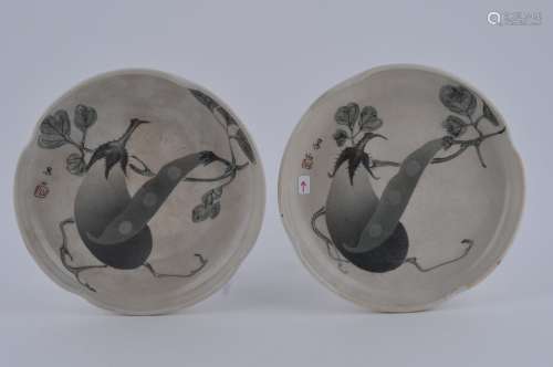 Pair of pottery dishes. Japan. Meiji period.