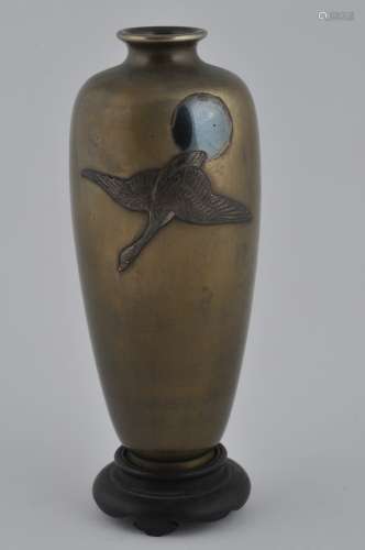Bronze vase with mixed metal inlays. Japan. Meiji
