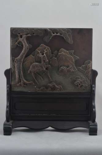 Table screen. China. 18th century. Tuan stone carved in