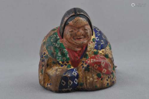 Polychromed wooden Netsuke. Japan. 19th century. Erotic