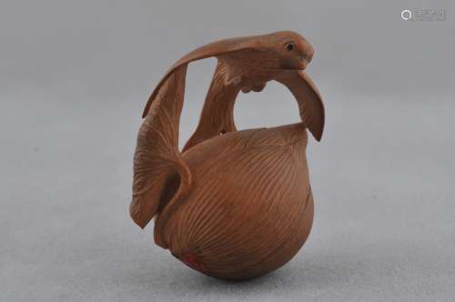 Carved wooden Netsuke. Japan. 19th century. Falcon and