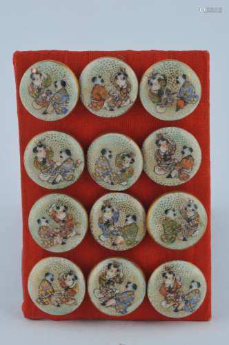 Lot of 12 pottery buttons. Japan. Meiji period