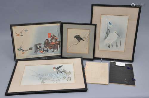 Lot of wood block prints. Japan. Four framed and two