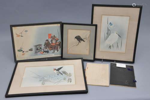 Lot of wood block prints. Japan. Four framed and two