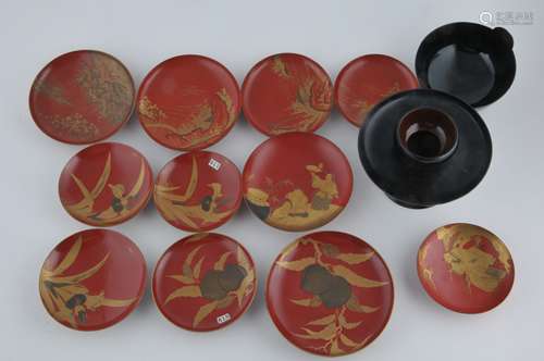 Lot of lacquer works. Japan. 19th century. To include: