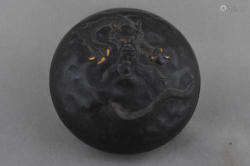 Iron incense box. Japan. 19th century. Repousse surface