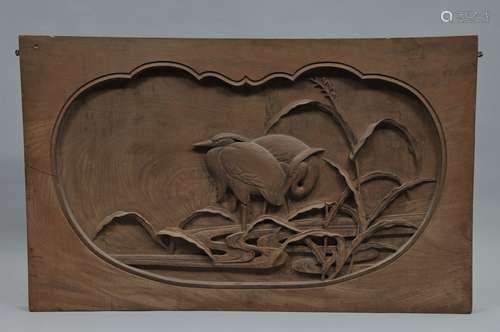 Carved wooden panel. Japan. 19th century. Fan shaped