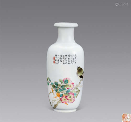刘雨岑 1931年（辛未年） 粉彩花鸟瓷瓶