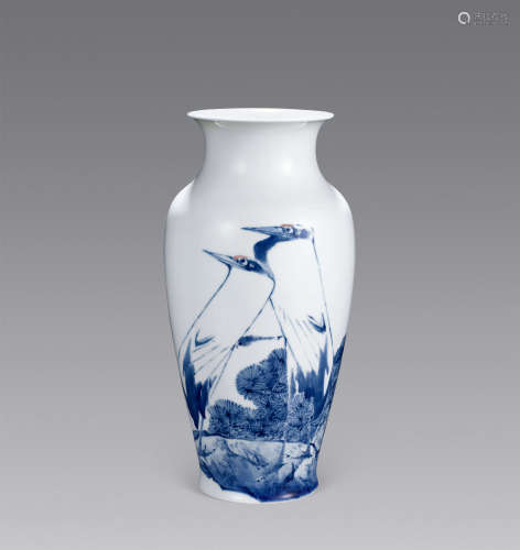 黄卖九 2012年（壬辰年） 双鹤图·青花汾水花鸟瓷瓶