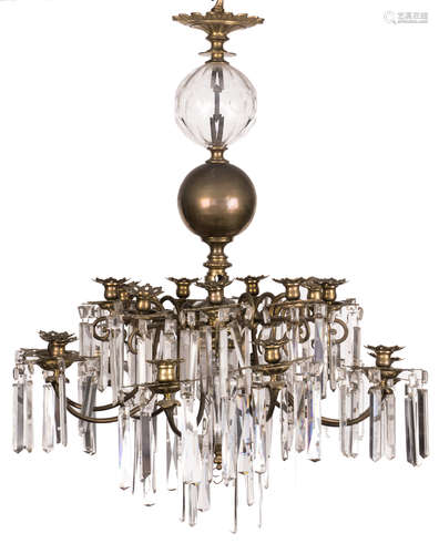 An imposing bronze girandole chandelier, late 19th - early 20thC, H 99 - W 78 cm