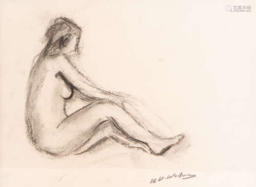 Wolvens H.V., a female nude, charcoal, 27 x 36 cm