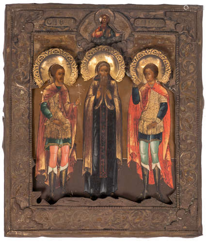 An Eastern European icon with plated and gilt riza, 19thC, 26 x 31,5 cm