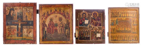 Four Eastern European icons, 19thC, 26 x 30 - 27 x 31 - 30 x 35,5 - 30 x 37 cm