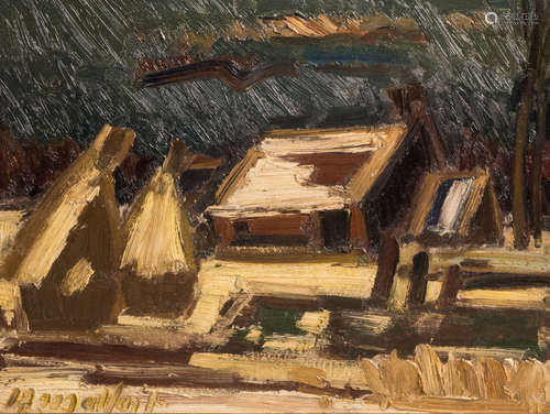 Malfait H., haystacks in a landscape, oil on board, 46 x 61 cm