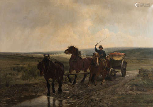 Montigny J., returning home after the land labour, oil on canvas, dated 1877, 115 x 159 cm