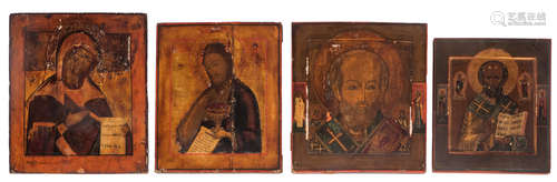 Four 19thC Eastern European icons, 26,5 x 31 - 31 x 35 - 34 x 39 cm