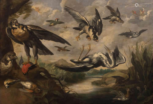 Unsigned, an allegory on the floating time, oil on canvas, 17thC, in the manner of Roeland Savery, , 87 x 122 cm