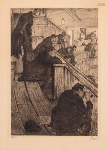 De Bruycker J., four etchings from the series titled 'Thèatre', 16 x 27,5 - 20,5 x 21 - 21,8 x 29,6 - 28,4 x 39,4 cm