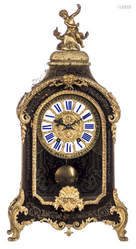 A small cartel clock, bronze, tortoise shell and brass, marked 'Hersant F.ot. - Paris 1869', second half of the 19thC, H 54 cm