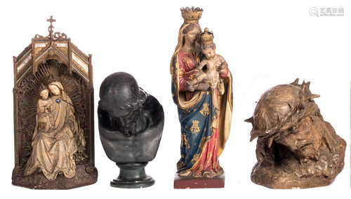 Four religious polychrome painted plaster sculptures, H 52 - 90,5 cm