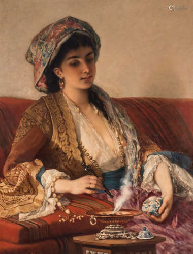 Dell'Acqua C., an Oriental beauty, oil on panel, 71 x 92 cm